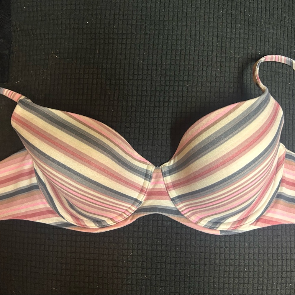 Victoria's Secret Pink and Gray Striped T-Shirt Bra